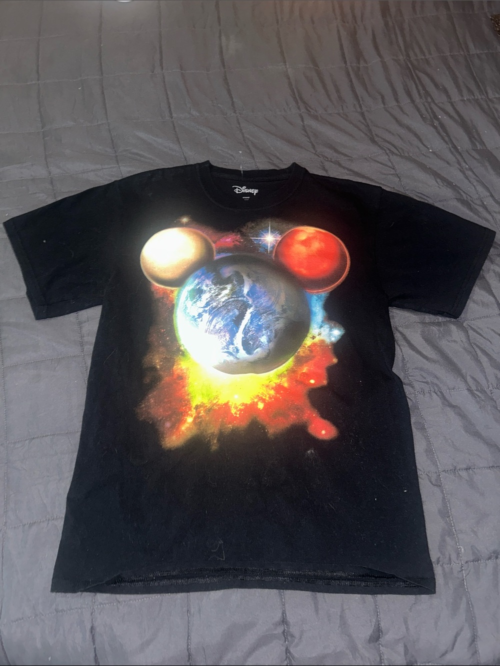 Disney Black Short Sleeve Tee with Planet & Mickey Ear Graphic